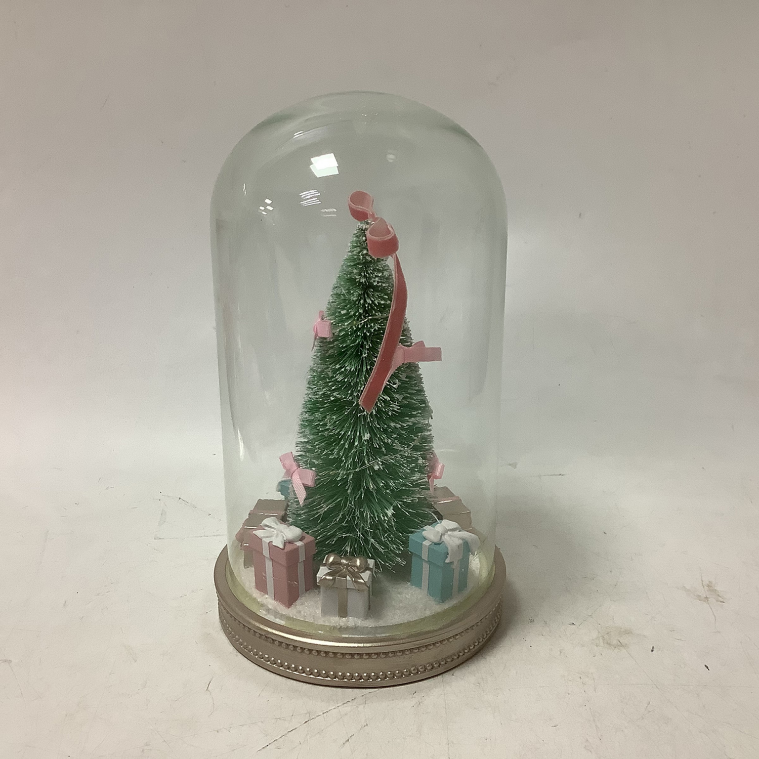 slide 4 of 4, December Home glass dome light up tree decor 10in, 10 in