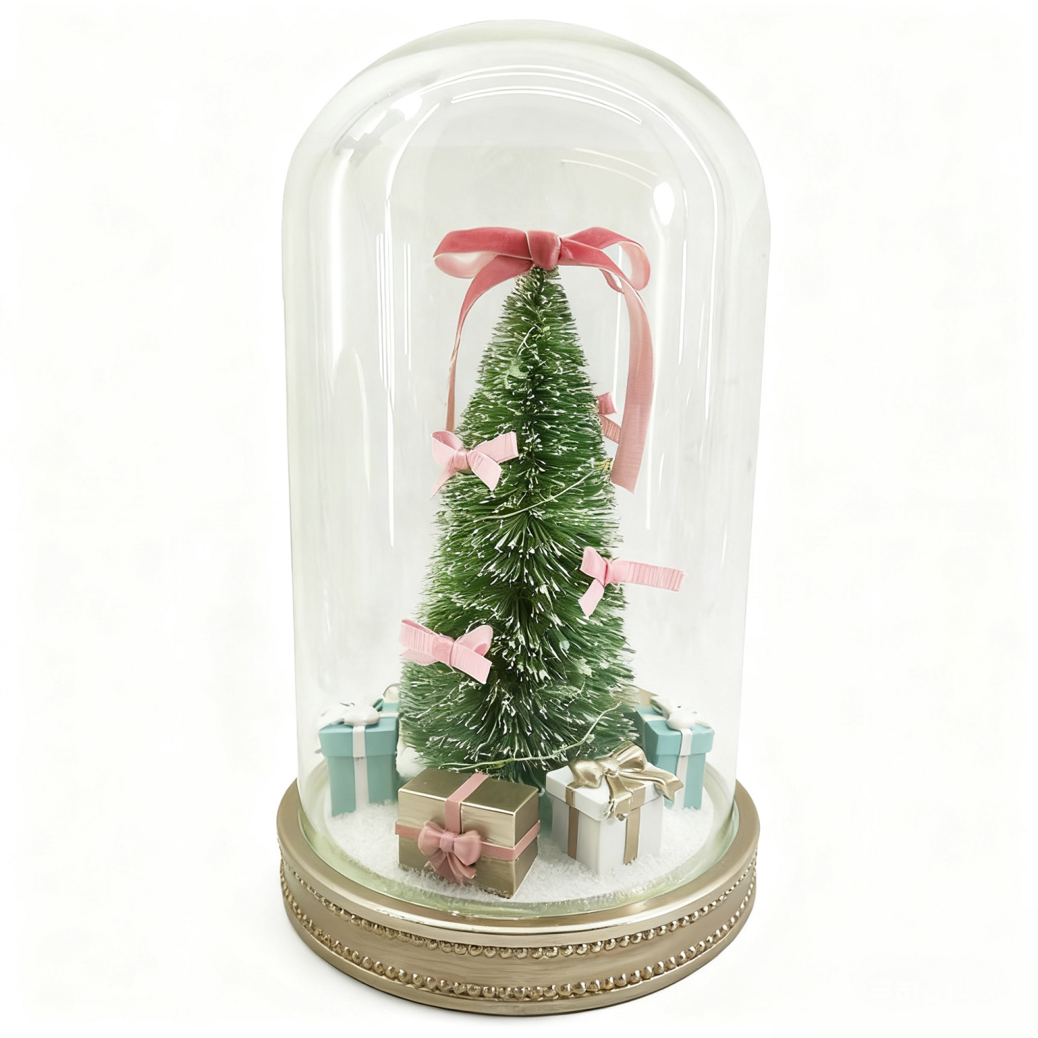 slide 1 of 4, December Home glass dome light up tree decor 10in, 10 in