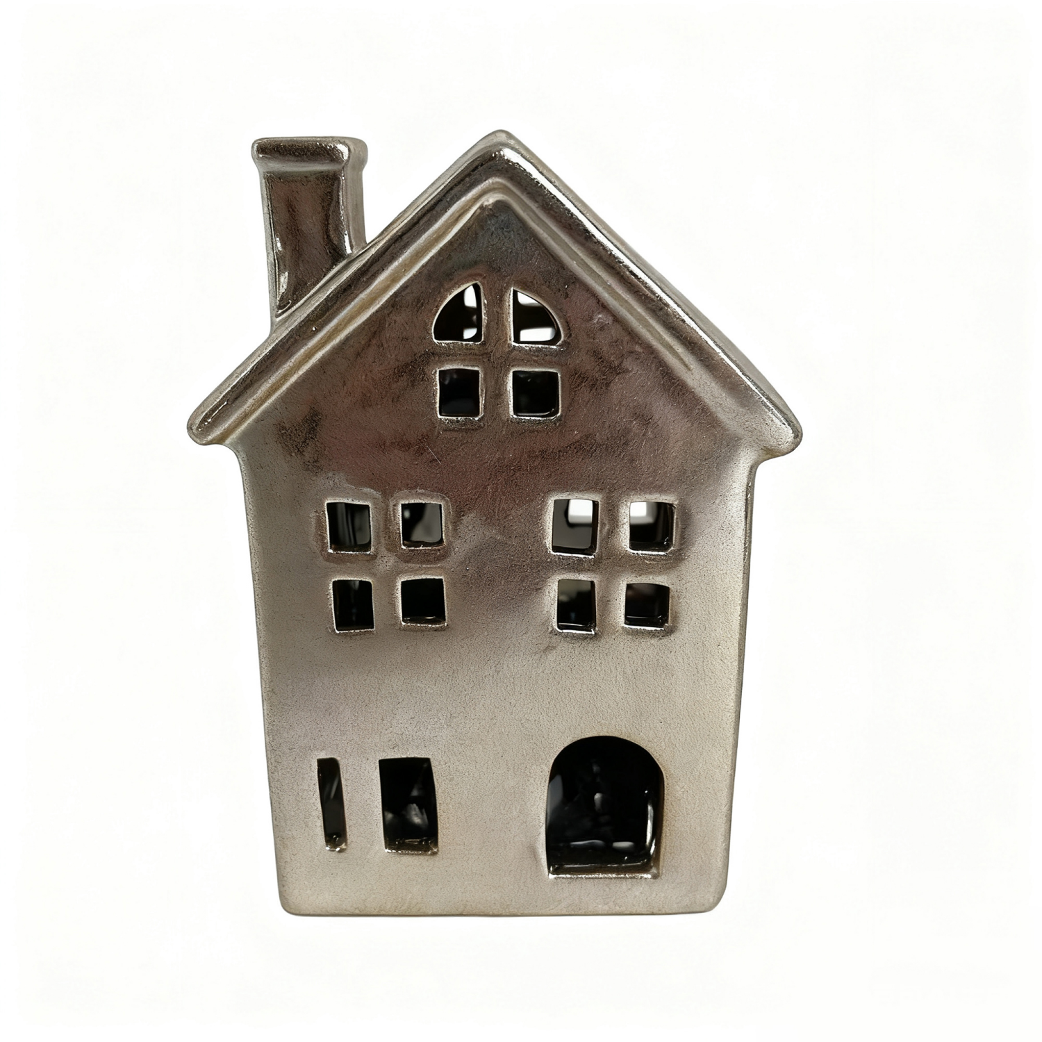 slide 1 of 1, December Home gold ceramic light up house, 5.4in, 5.4 in