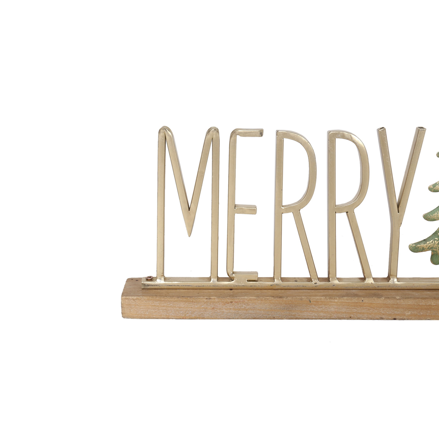 slide 3 of 4, December Home metal Merry Christmas decoration with wood base, 7.7 in