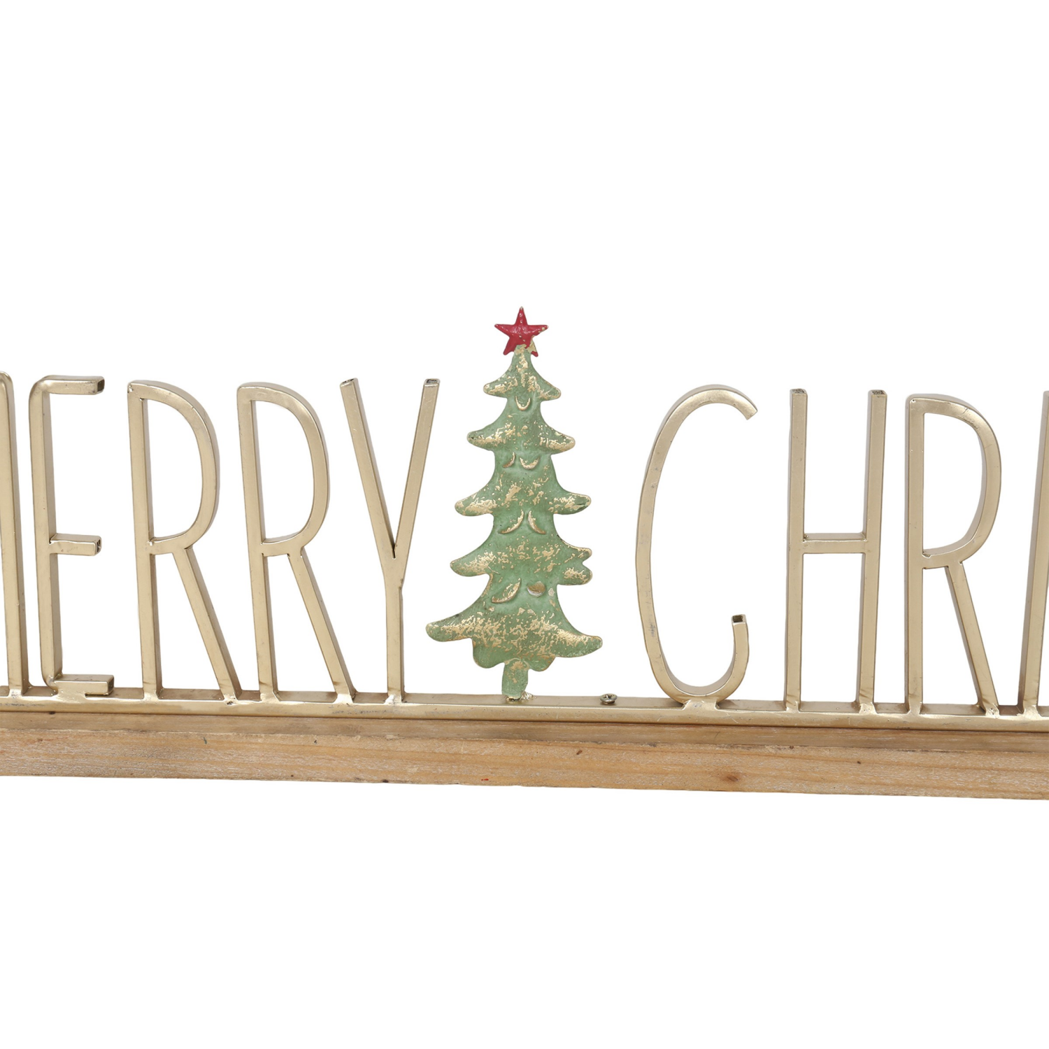 slide 4 of 4, December Home metal Merry Christmas decoration with wood base, 7.7 in