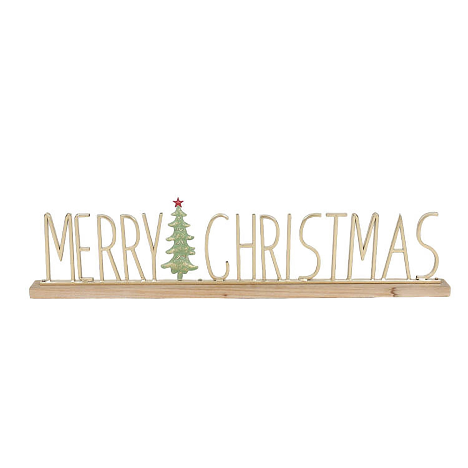 slide 1 of 4, December Home metal Merry Christmas decoration with wood base, 7.7 in
