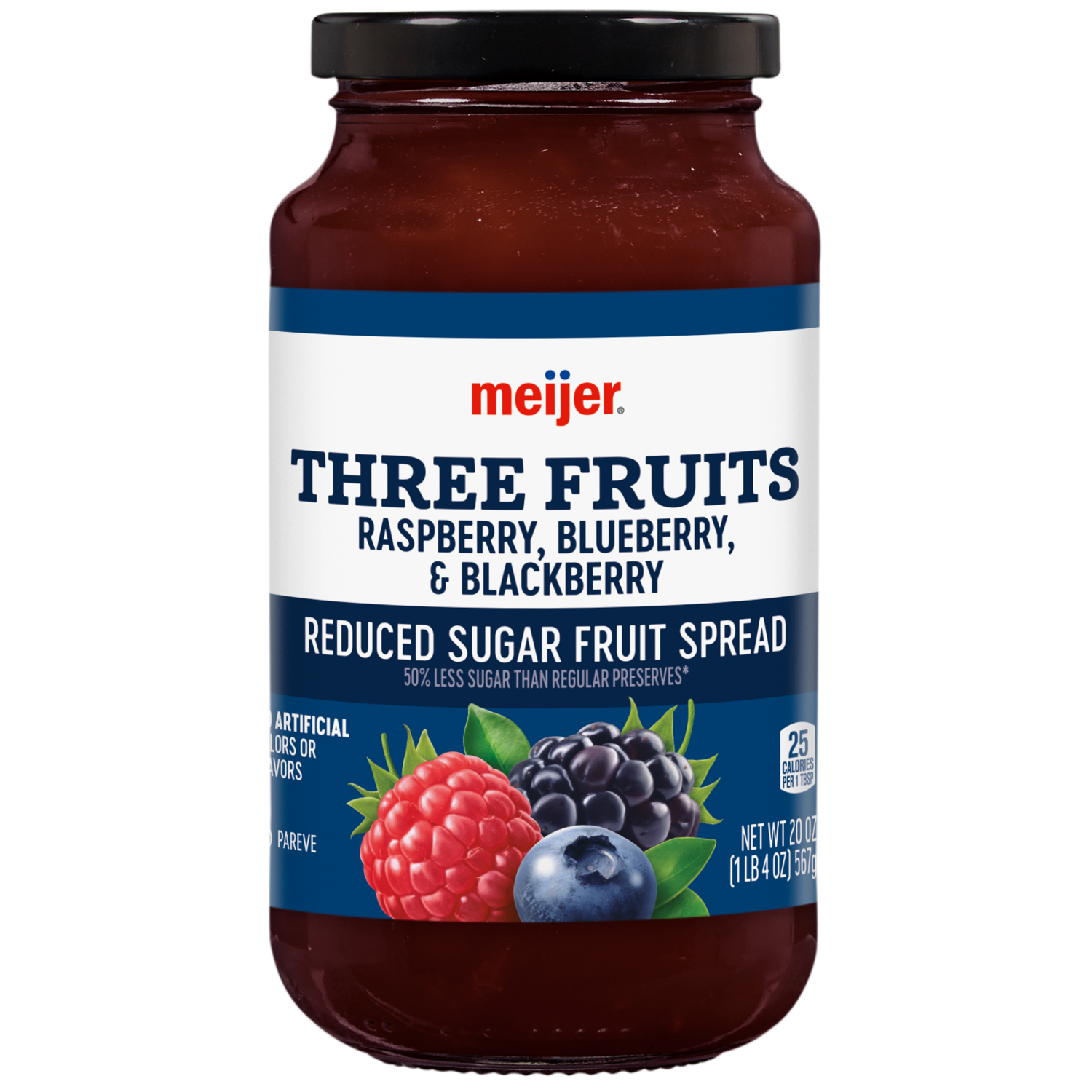 slide 1 of 4, Meijer Raspberry, Blueberry & Blackberry Three Fruits Light Preserves, 20 oz
