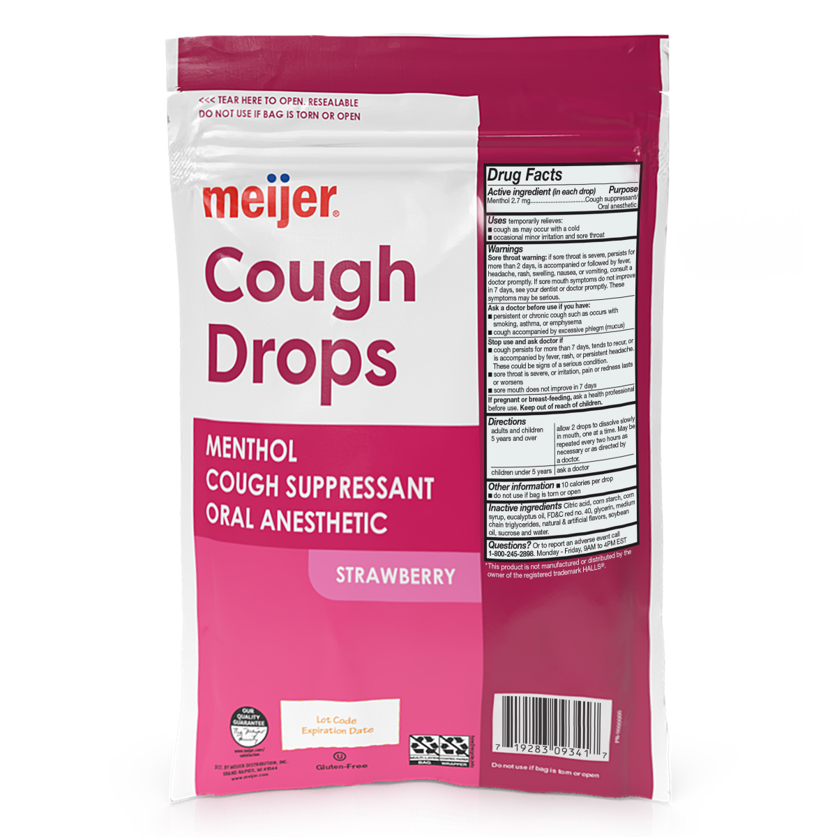 slide 2 of 2, Meijer Strawberry Cough Drops 80ct, 80 ct