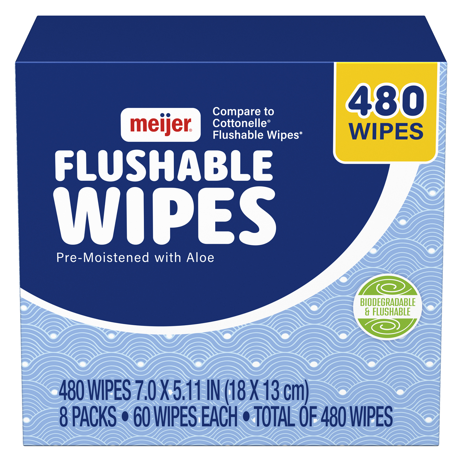 slide 1 of 2, Meijer Flushable Wipes, 7.0 in x 5.11 in, 480 ct, 480 ct