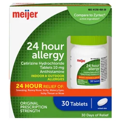 Meijer 24 Hour Allergy, Cetirizine Hydrochloride Tablets, 10 Mg, 30 Ct