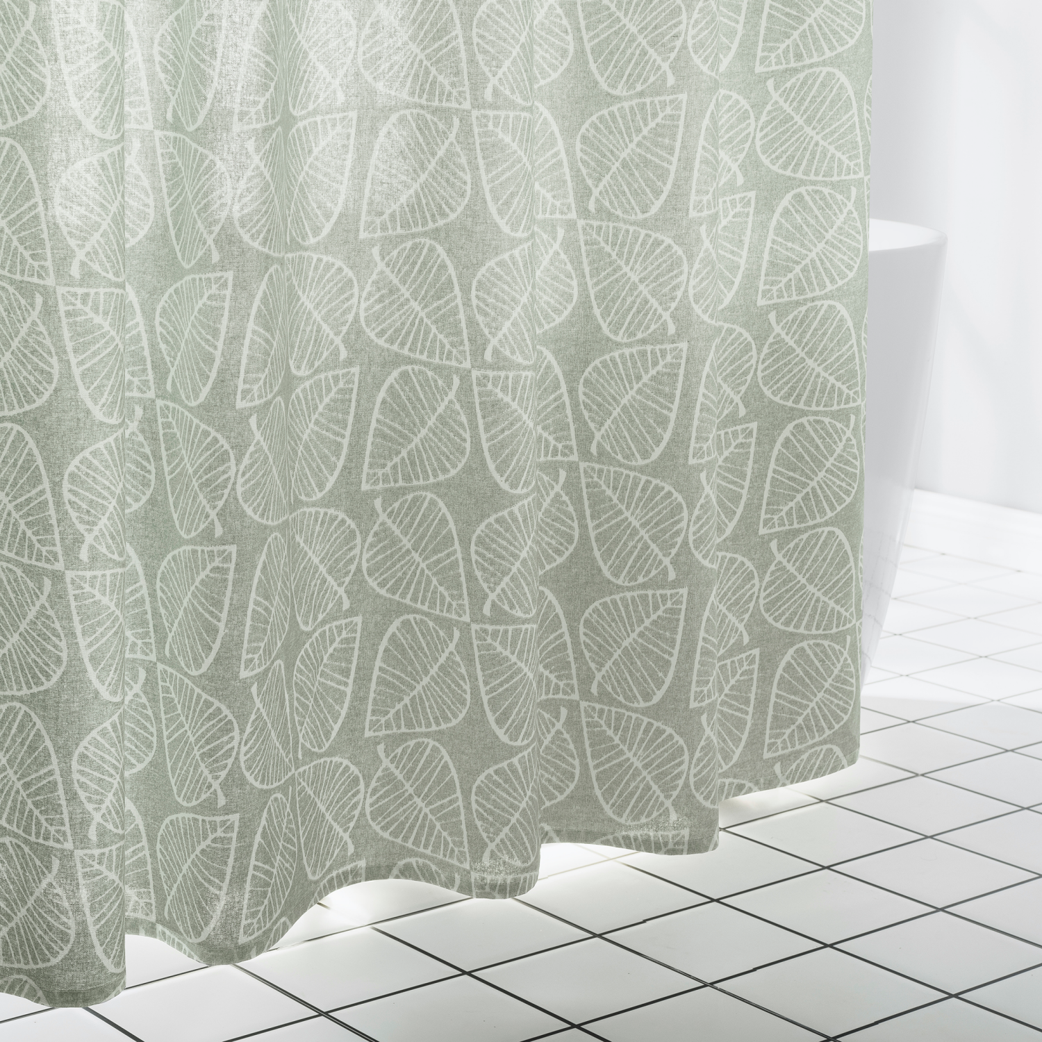 slide 4 of 8, Room & Retreat Basso Foliage Print Fabric Shower Curtain 100% Cotton, 70 in x 72 in, Aqua, 70 x 72 