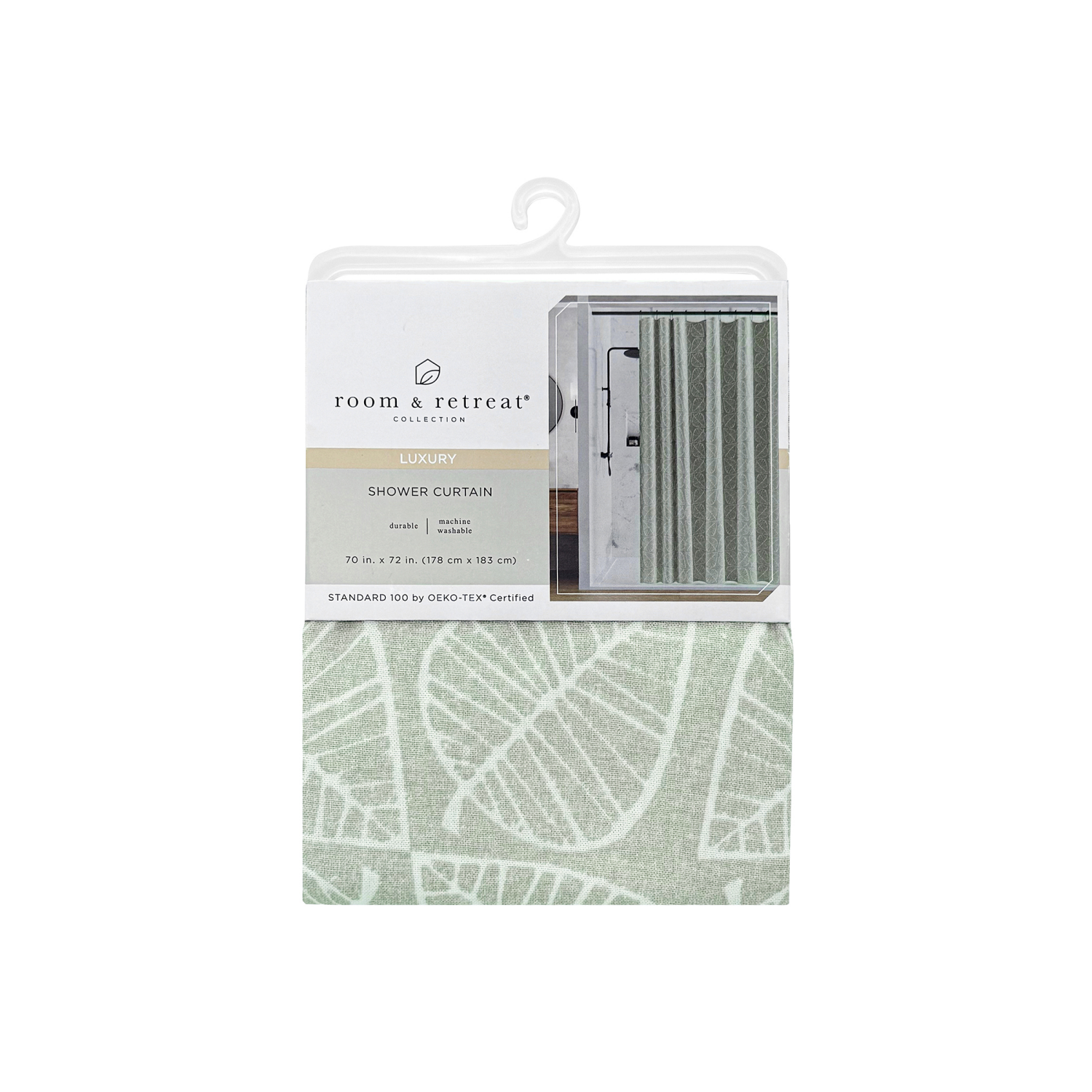 slide 5 of 8, Room & Retreat Basso Foliage Print Fabric Shower Curtain 100% Cotton, 70 in x 72 in, Aqua, 70 x 72 