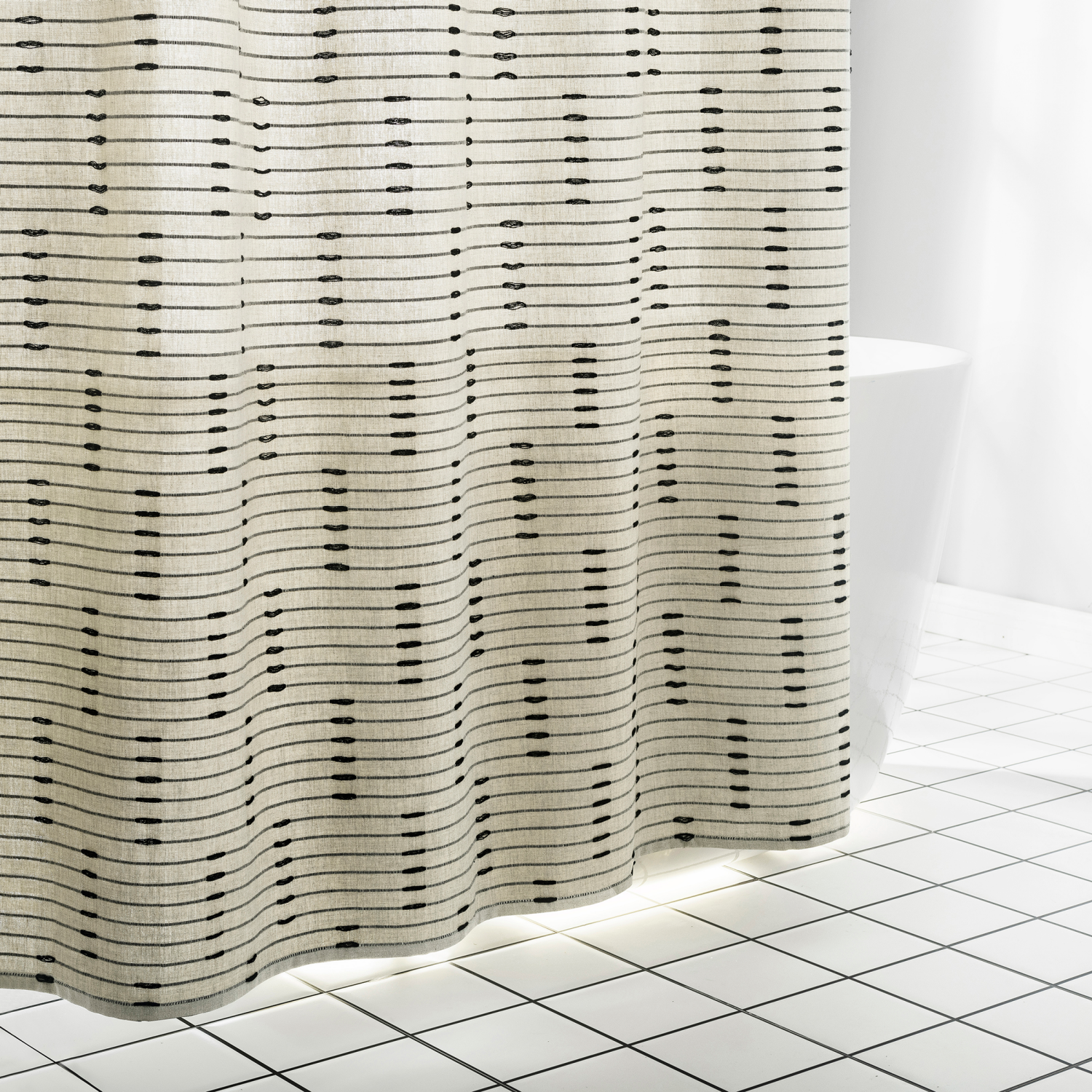 slide 2 of 8, Room & Retreat Kourt Woven Stripe Fabric Shower Curtain , 70 in x 72 in, Stone, 70 x 72 