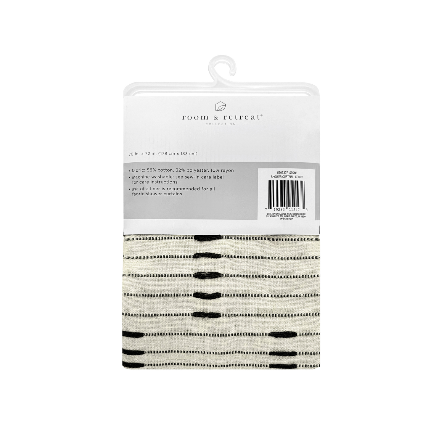 slide 4 of 8, Room & Retreat Kourt Woven Stripe Fabric Shower Curtain , 70 in x 72 in, Stone, 70 x 72 