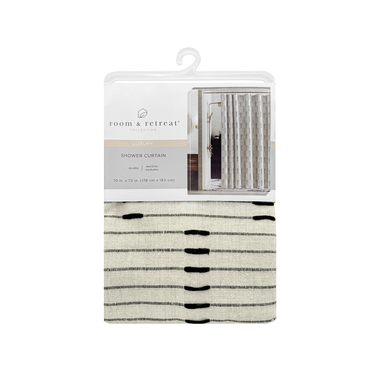 slide 7 of 8, Room & Retreat Kourt Woven Stripe Fabric Shower Curtain , 70 in x 72 in, Stone, 70 x 72 