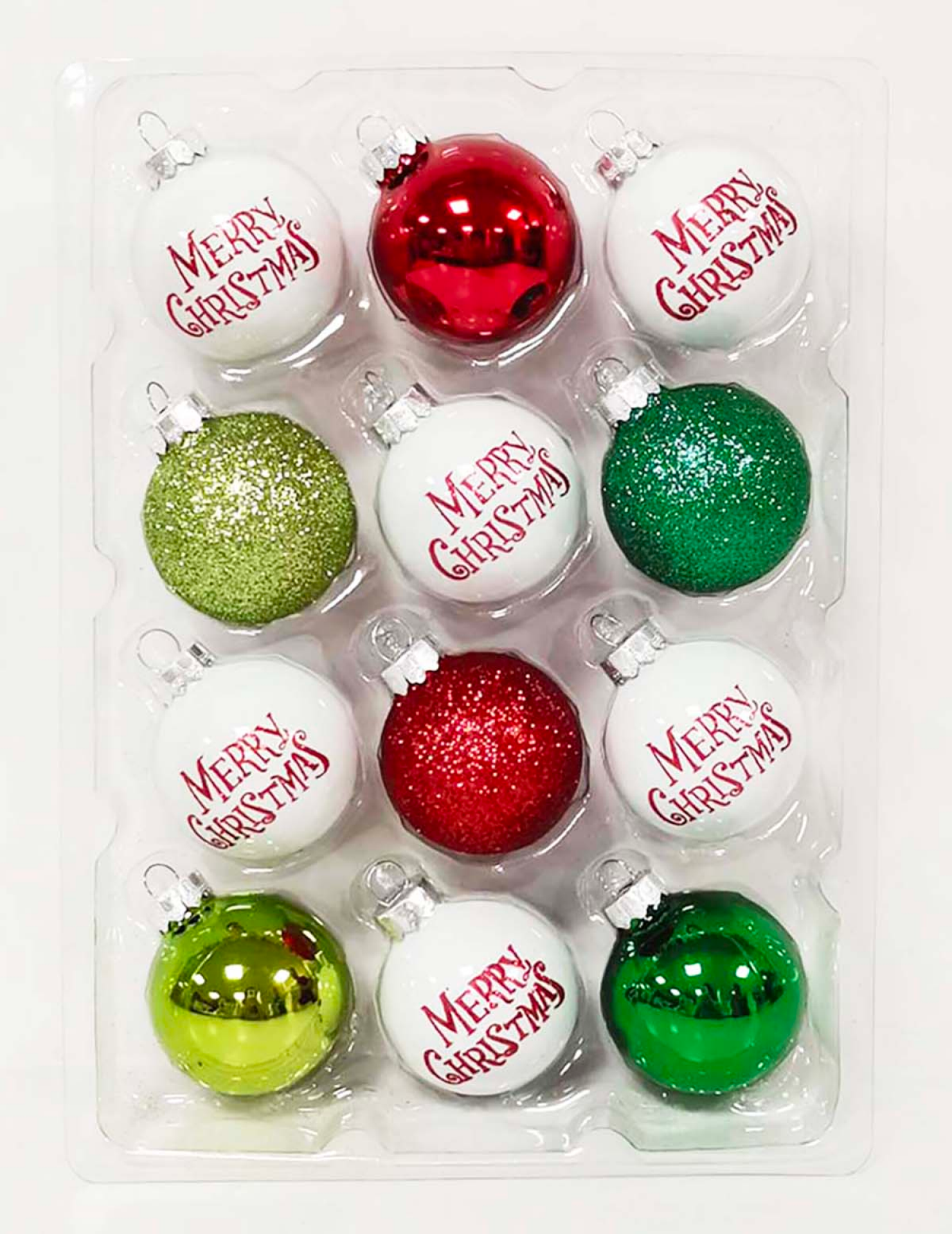 slide 2 of 3, December Home Ornaments Ball Glass, Script, Red/Green, 44.45mm