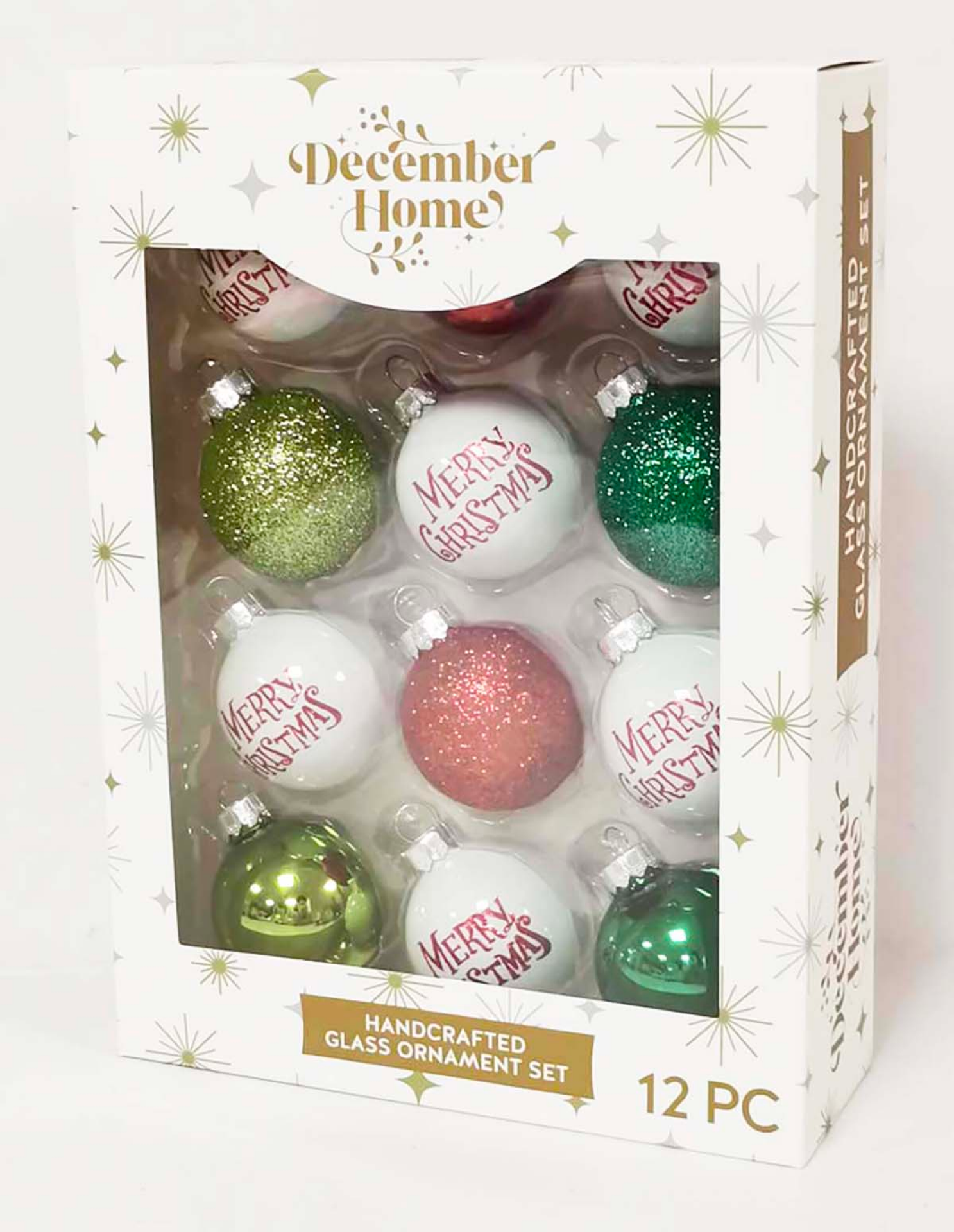 slide 3 of 3, December Home Ornaments Ball Glass, Script, Red/Green, 44.45mm