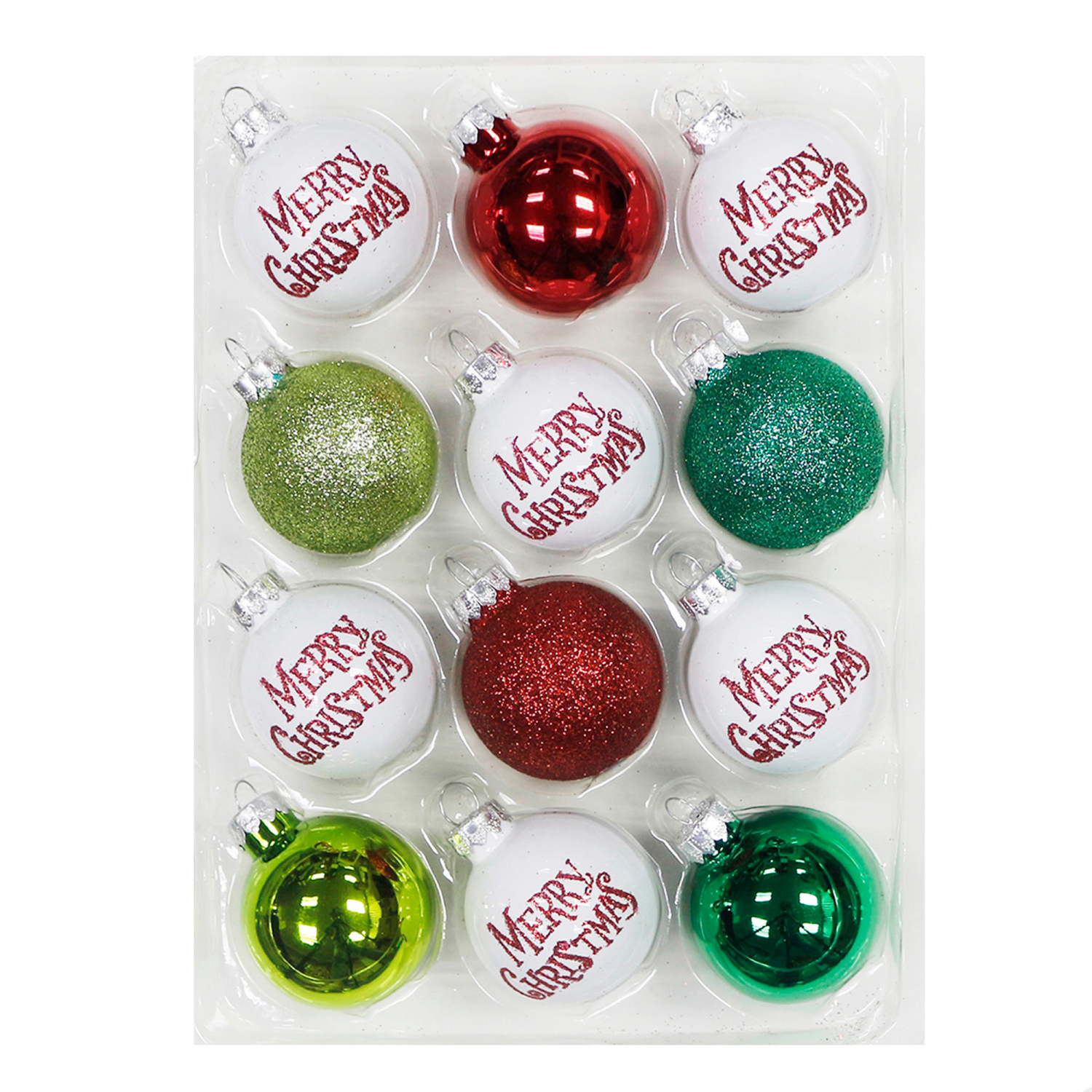 slide 1 of 3, December Home Ornaments Ball Glass, Script, Red/Green, 44.45mm