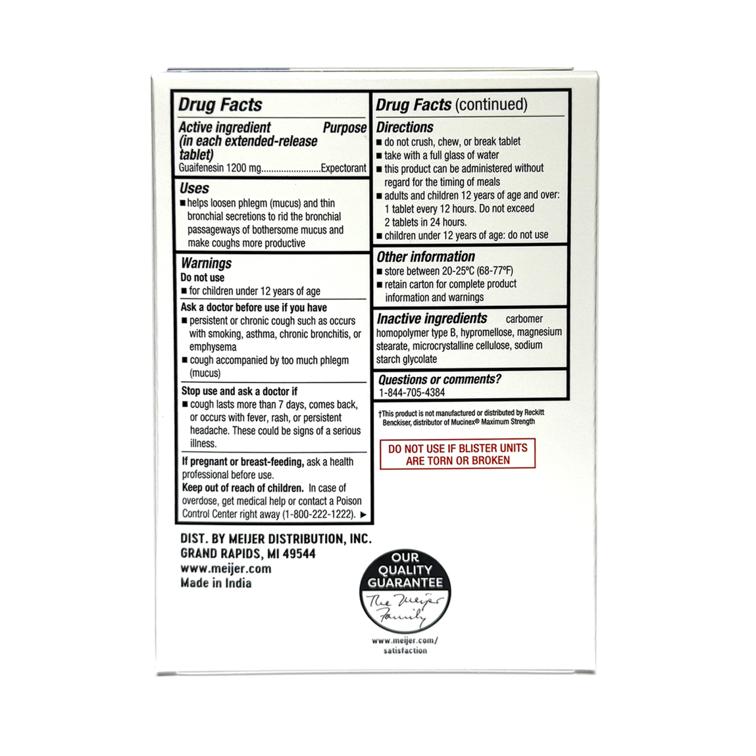 slide 2 of 4, Meijer Chest Congestion and Mucus Relief ER Max, Guaifenesin 1200 mg, 42 ct, 1200 mg, 42 ct