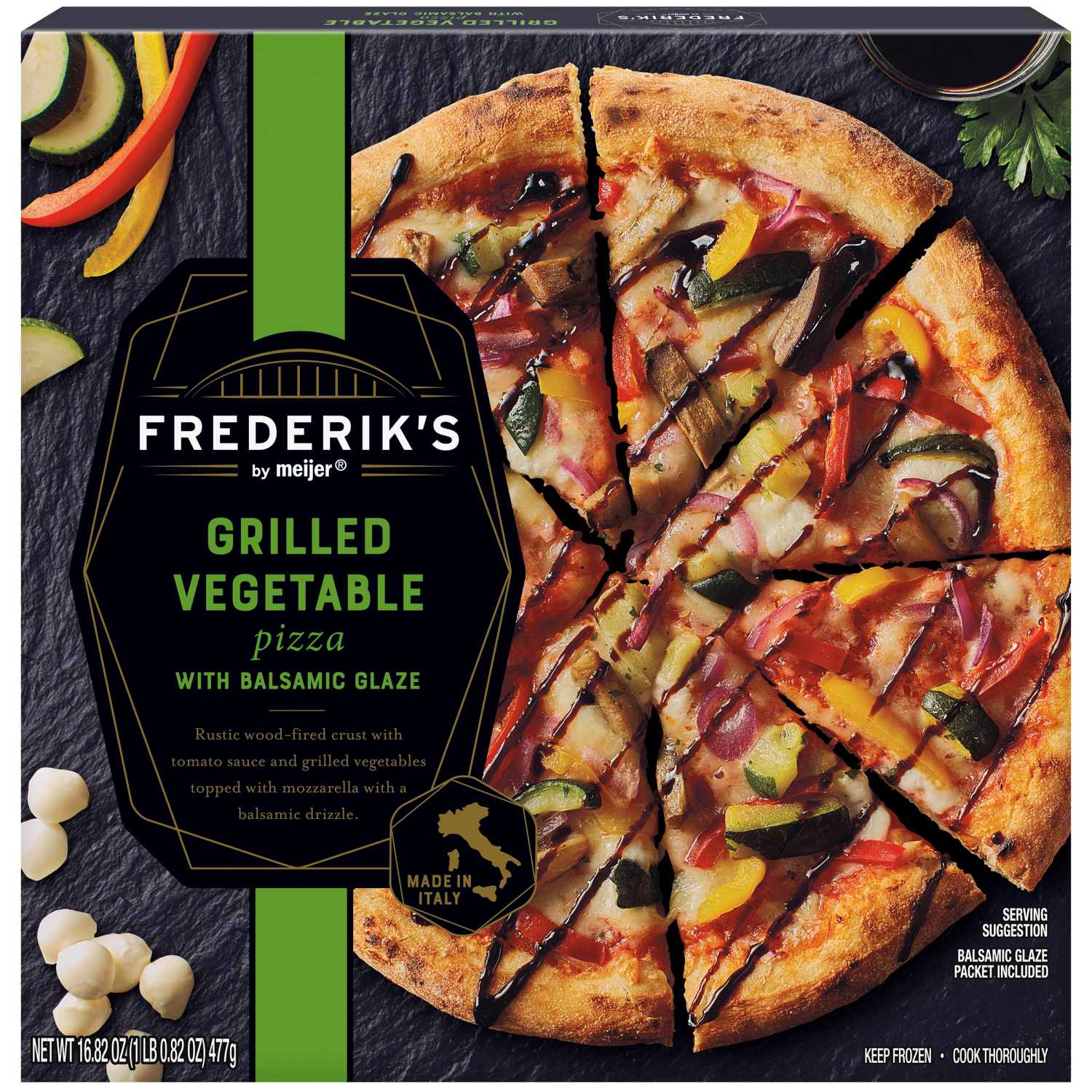 slide 1 of 8, FREDERIKS BY MEIJER Frederik's by Meijer Roasted Vegetable and Balsamic Glaze Pizza, 16.82 oz