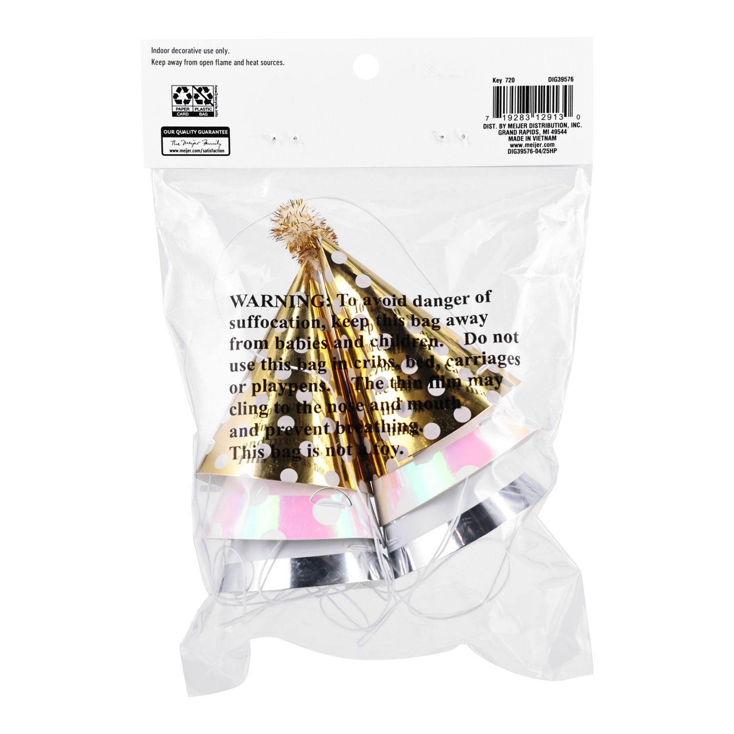 slide 2 of 2, Meijer Metallic Cone Hats, 6 Count, 6 ct