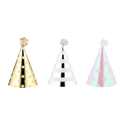 Metallic Cone Hats, 6 Count