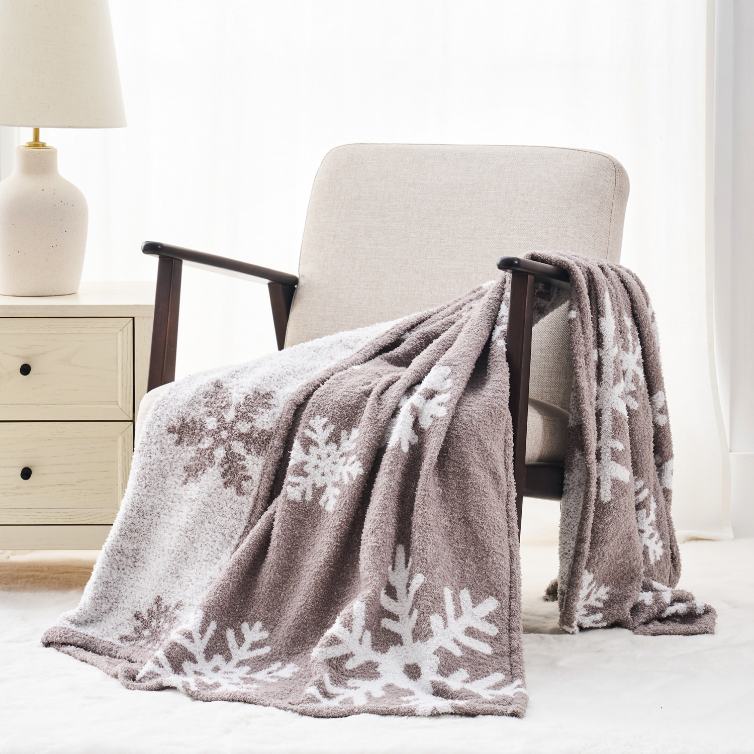 slide 5 of 6, Room & Retreat, Jacquard Feather Yarn Throw, 50 in x 70 in, Snowflake, 50 inx70 in