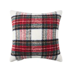Room & Retreat, Jacquard Feather Yarn Pillow, 22 In X 22 In, Red Plaid