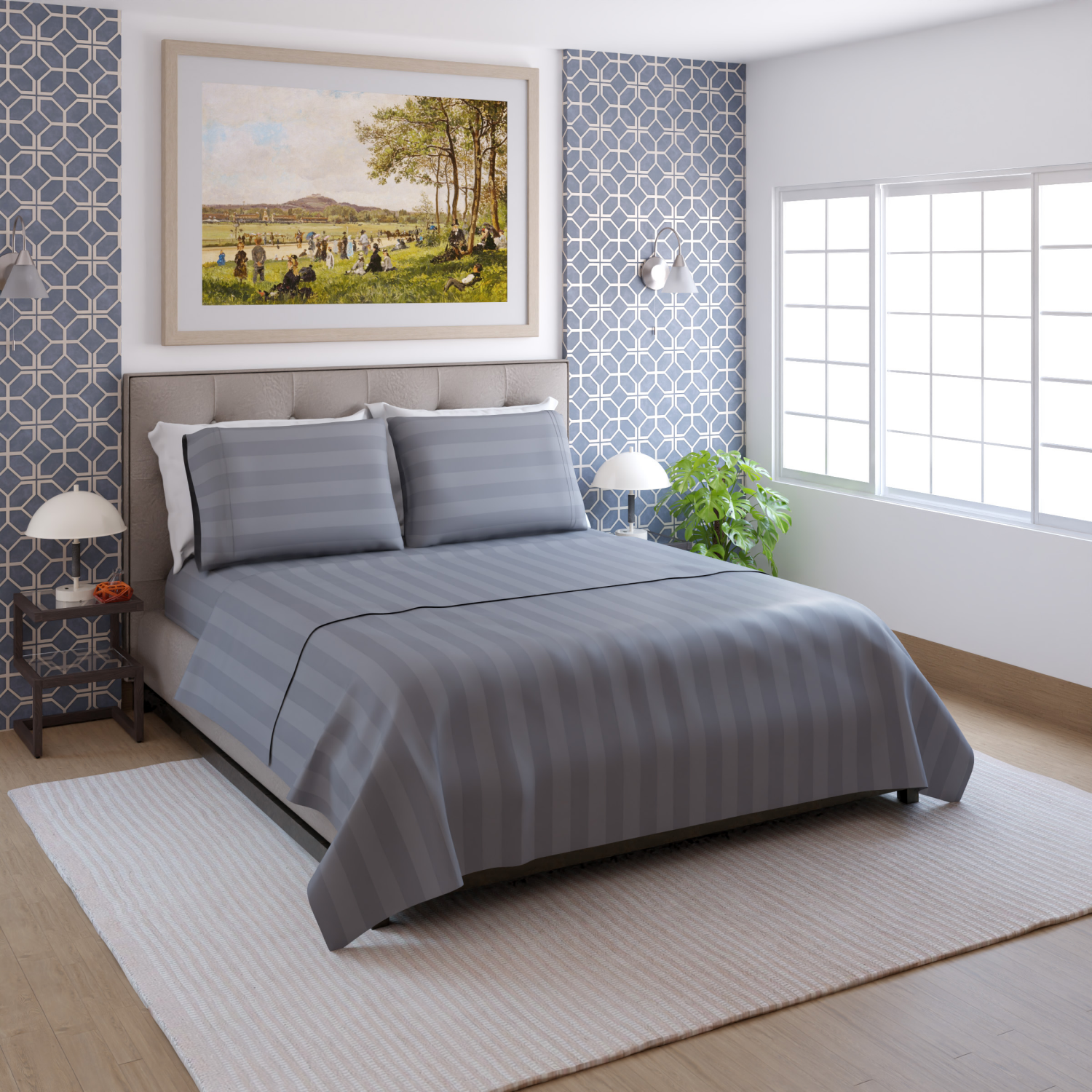 slide 4 of 4, Room & Retreat 600 Thread Counts Damask Sheet Set, Full, 4 Pieces Set, Grey, 4 ct