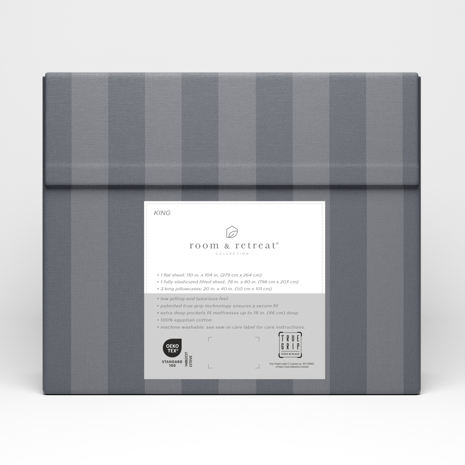 slide 3 of 4, Room & Retreat 600 Thread Counts Damask Sheet Set, King, 4 Pieces Set, Grey, 4 ct