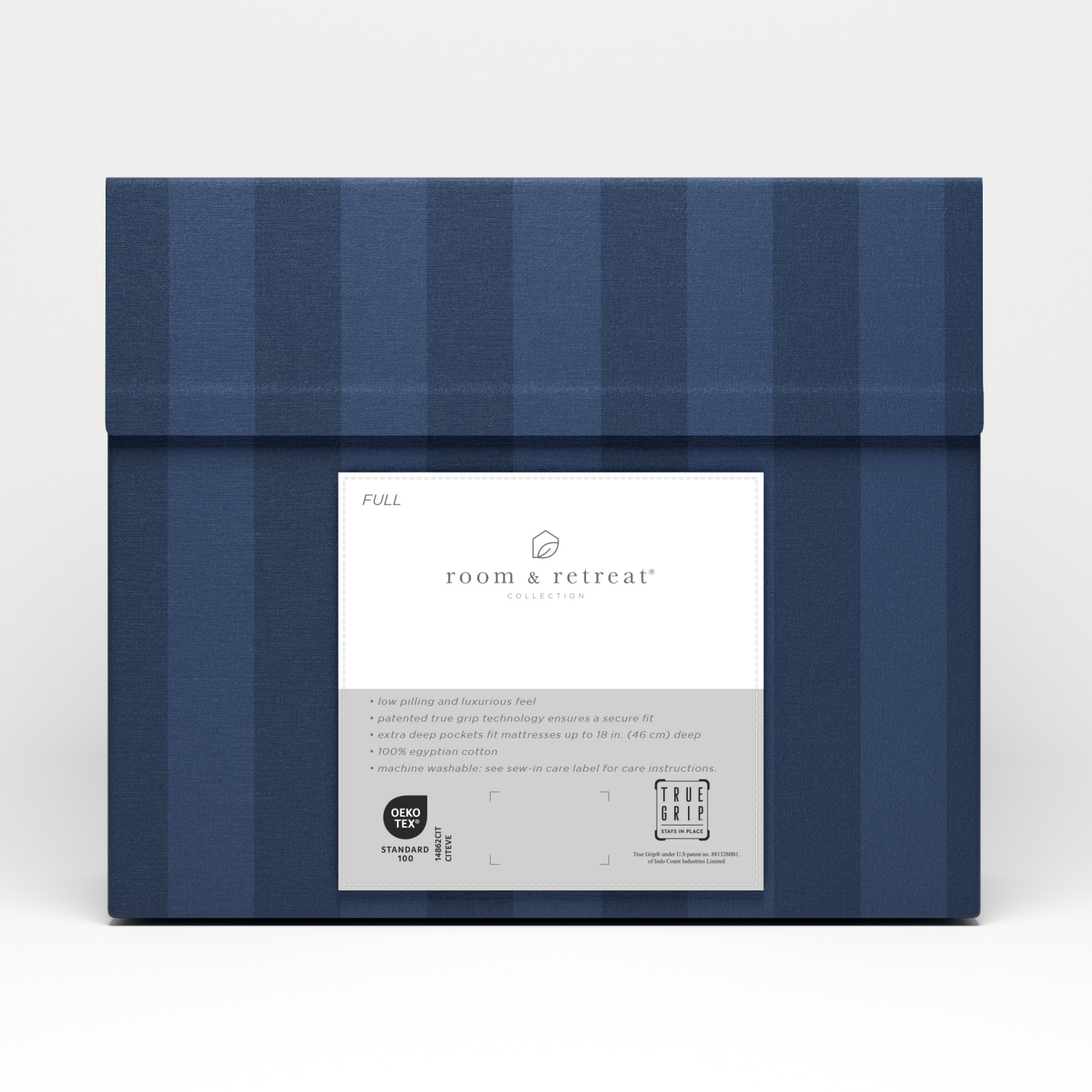 slide 3 of 4, Room & Retreat 600 Thread Counts Damask Sheet Set, Full, 4 Pieces Set, Navy, 4 ct
