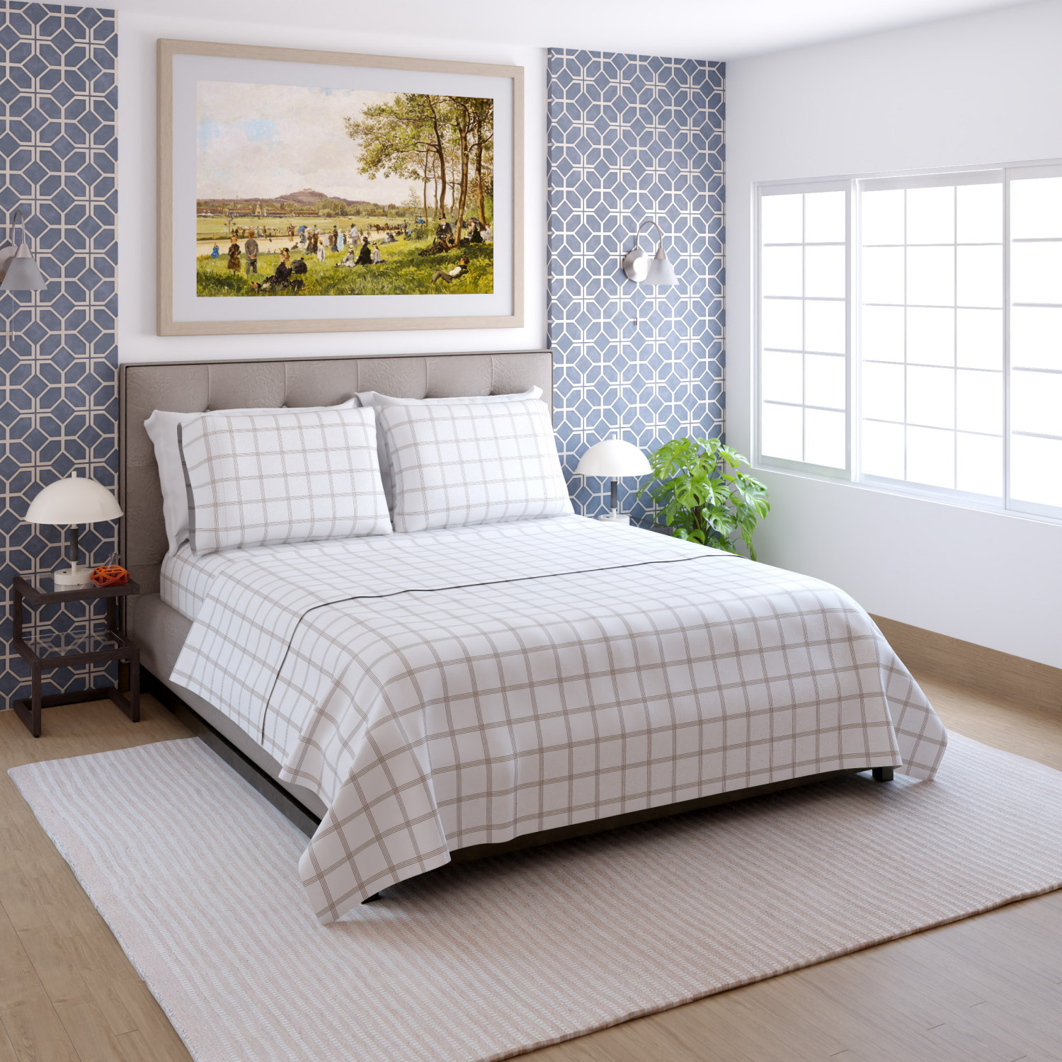 slide 4 of 4, Room & Retreat 400 Thread Counts Pillowcase, Standard, Set of 2, Tan Plaid, std pwcs