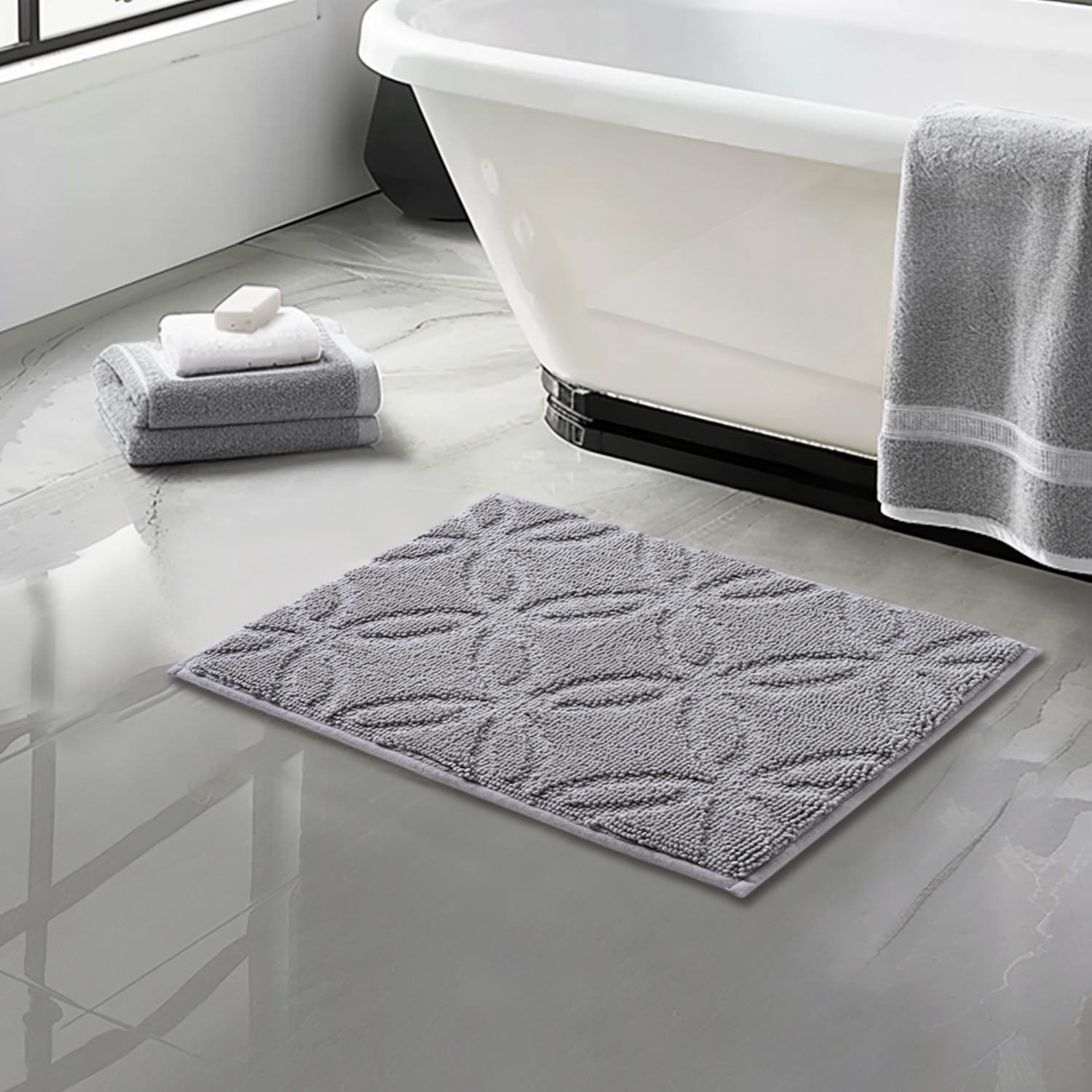 slide 2 of 3, Room & Retreat Memory Foam Bath Mat, 17 in x 24 in, Microchip, 17 x 24 