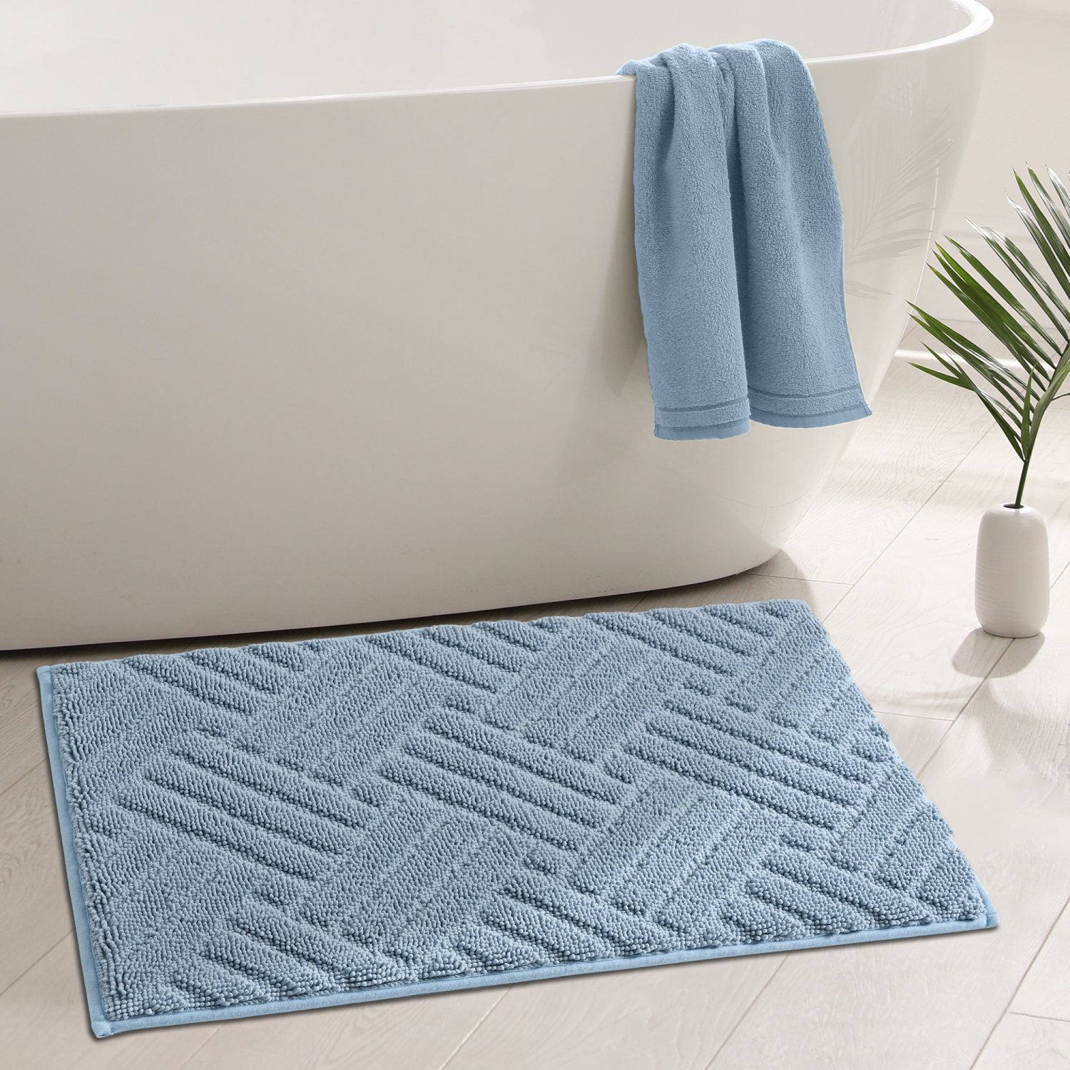 slide 2 of 3, Room & Retreat Memory Foam Bath Mat, 20 in x 32 in, BLUE FOG, 20 x 32 