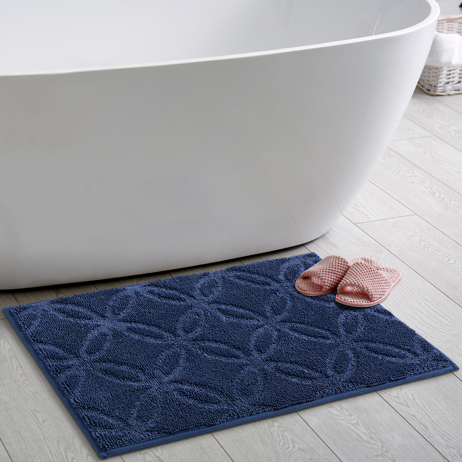 slide 2 of 3, Room & Retreat Memory Foam Bath Mat, 20 in x 32 in, Indigo, 20 x 32 