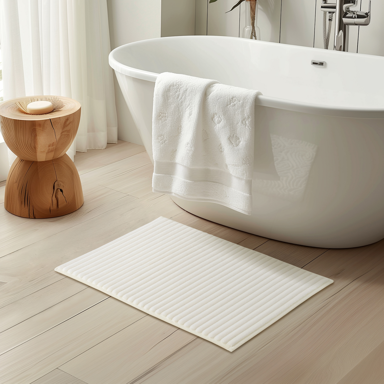 slide 2 of 3, HAVENSTAY Ribbed Memory Foam Rug, 17 in x 24 in, White, 17 x 24 