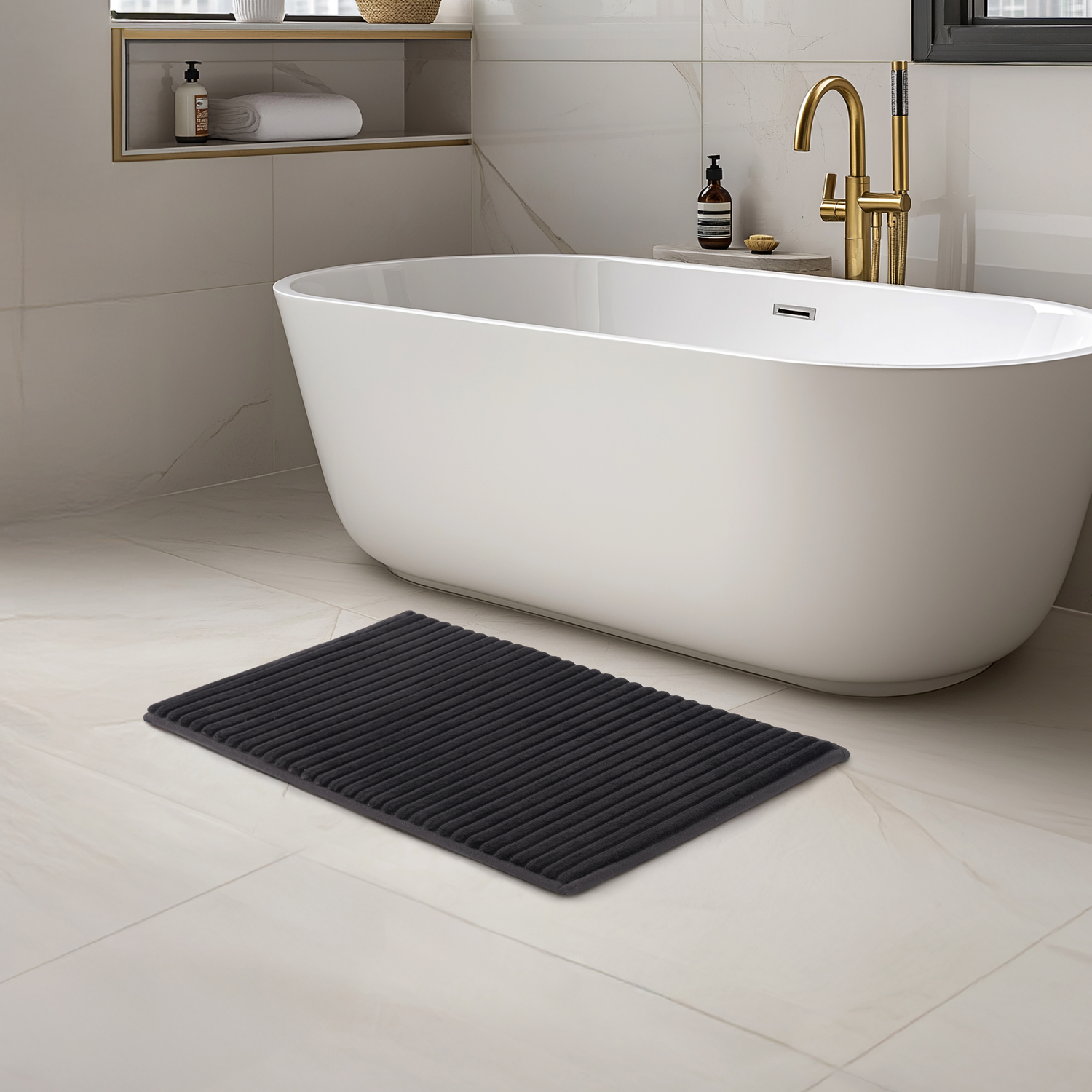 slide 2 of 3, HAVENSTAY Ribbed Memory Foam Rug, 17 in x 24 in, Black, 17 x 24