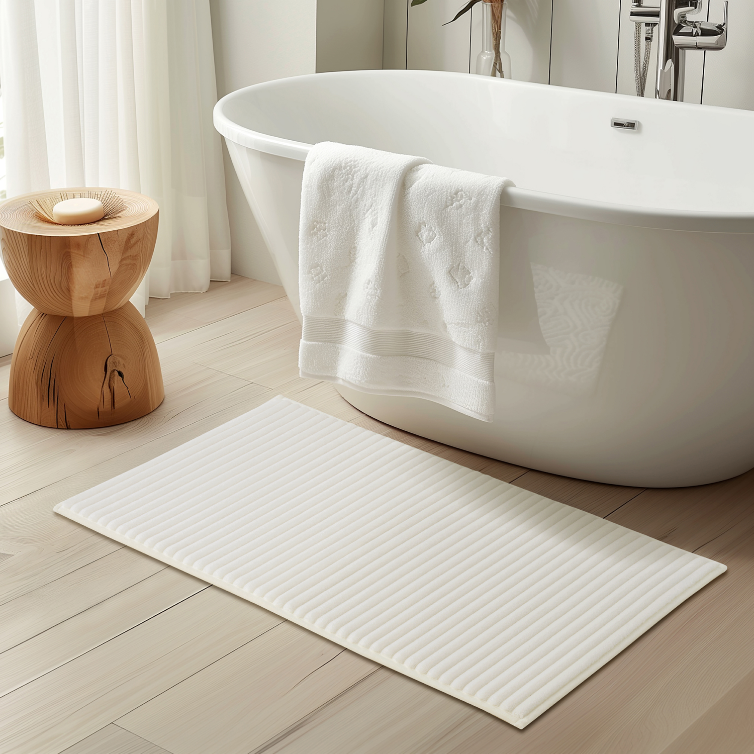 slide 2 of 3, Havenstay Ribbed Memory Foam Rug, 20 in x 32 in, White, 20 in x 32 in