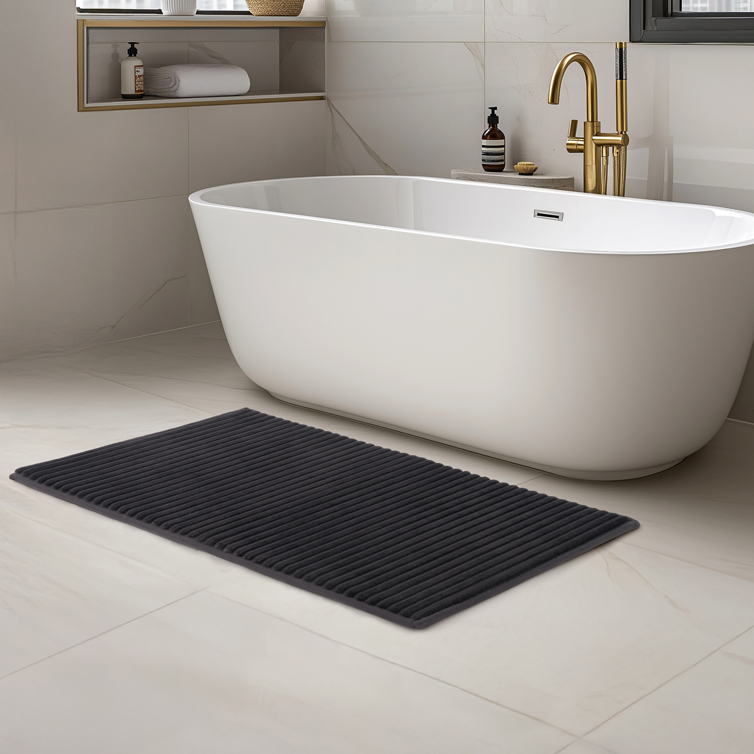 slide 2 of 3, Havenstay Ribbed Memory Foam Rug, 20 in x 32 in, Black, 20 in x 32 in