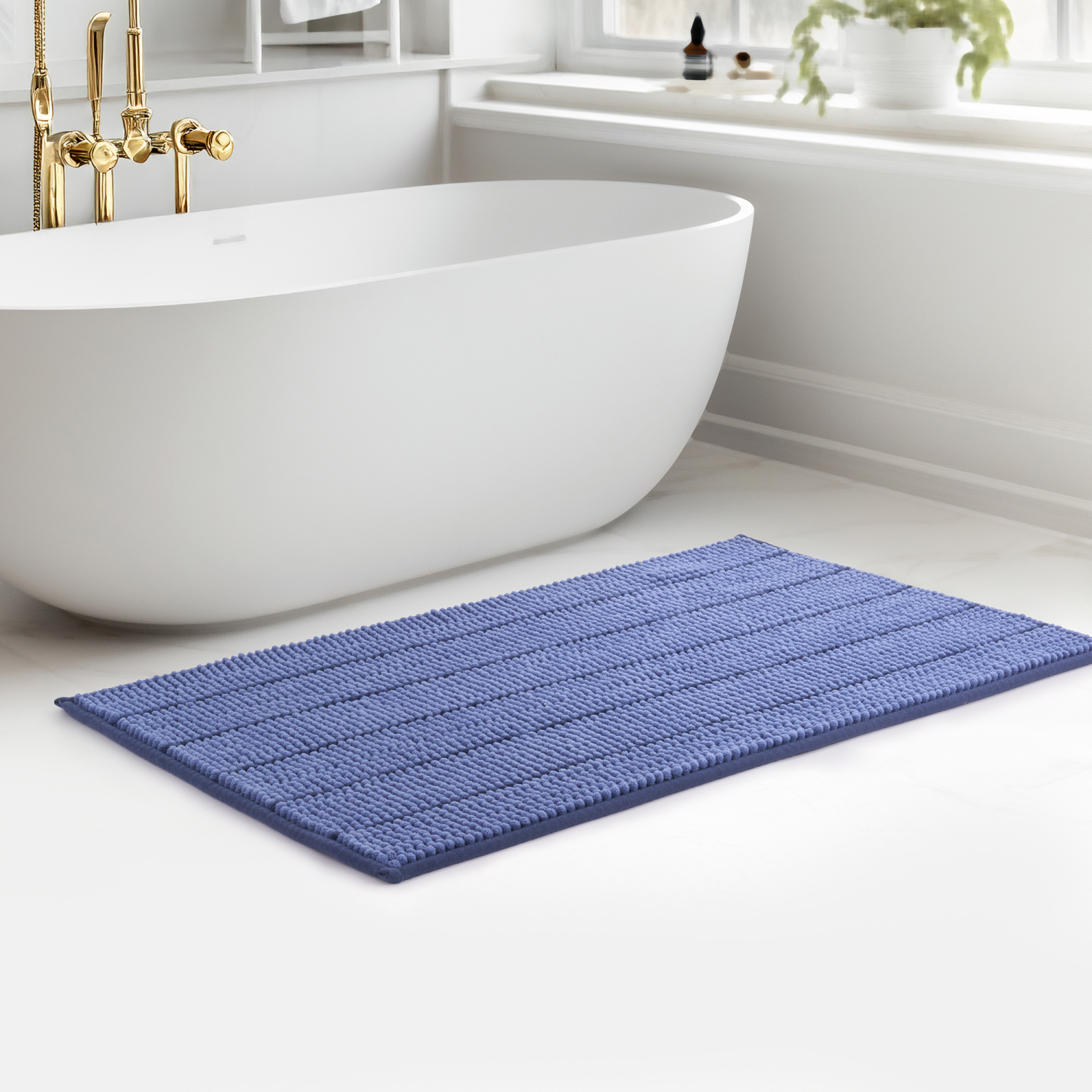 slide 2 of 3, Havenstay Noodle Bath Mat, 17 in x 24 in + 20 in x 32 in, 2pk , Blue/Dark Blue, 2 ct