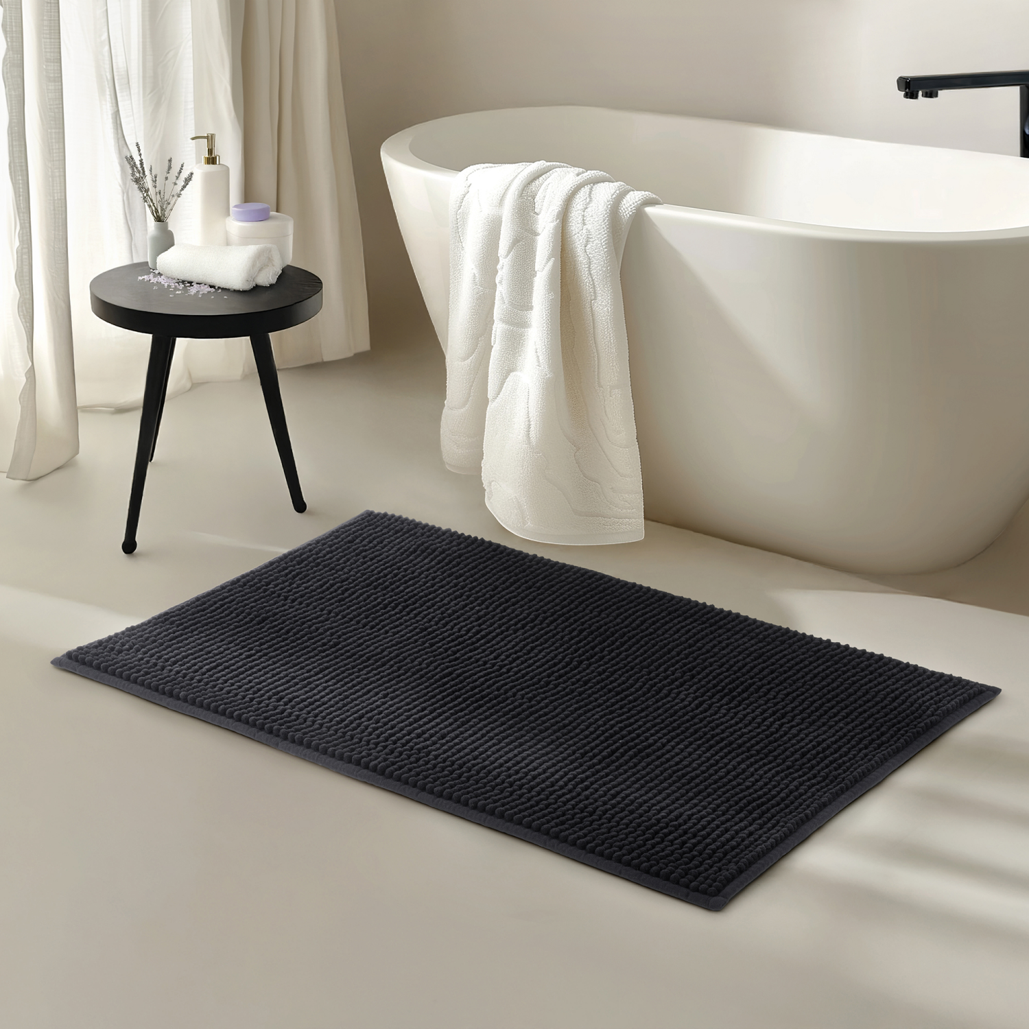 slide 2 of 3, Havenstay Noodle Bath Mat, 17 in x 24 in + 20 in x 32 in, 2pk, Black, 2 ct