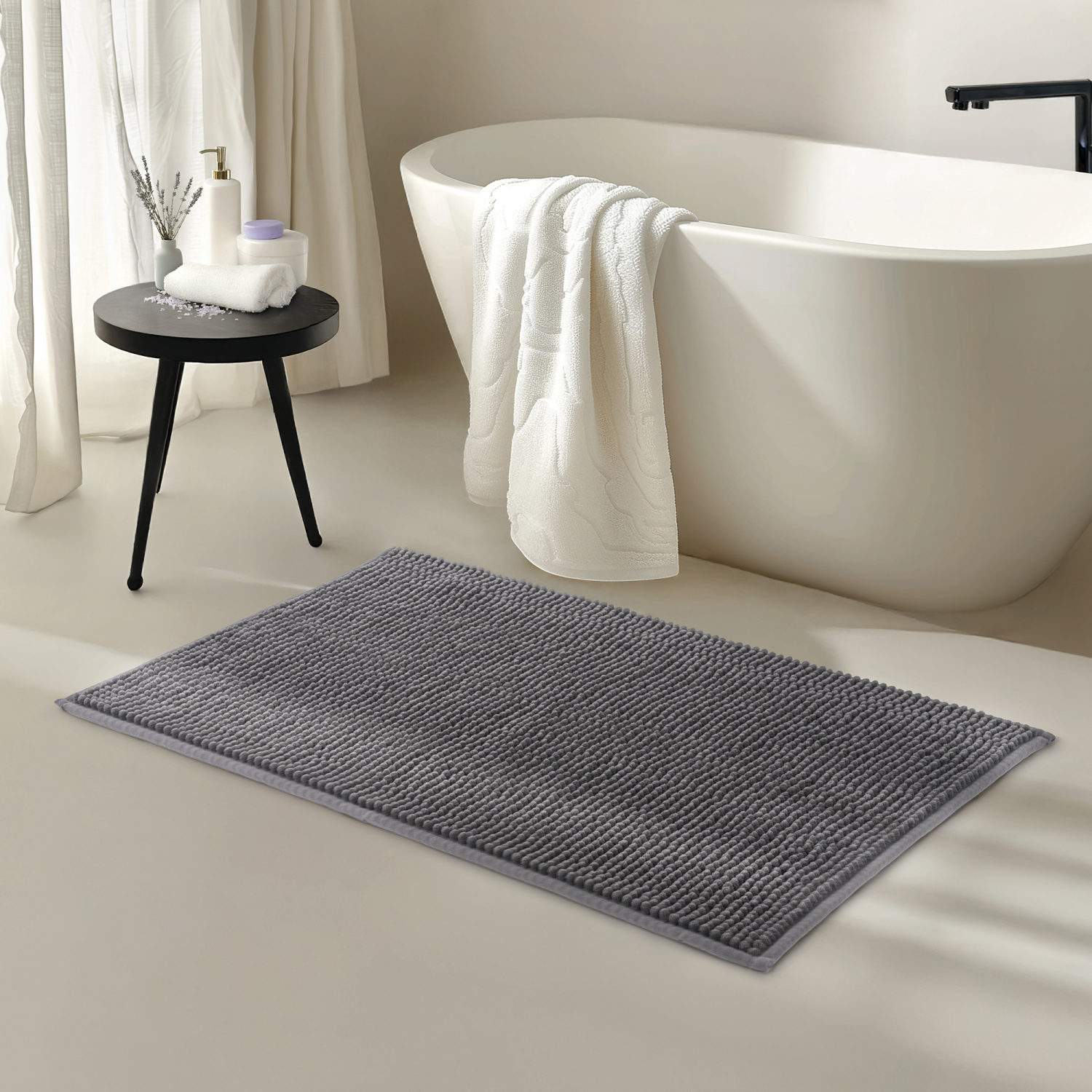slide 2 of 3, Havenstay Noodle Bath Mat, 17 in x 24 in + 20 in x 32 in, 2pk , Gray, 2 ct
