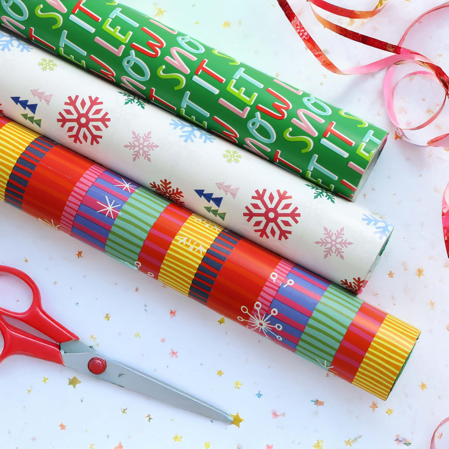 slide 4 of 4, December Home Heavyweight Roll Wrap, Snowflakes, 40in 125sqft, 40 x 450 in