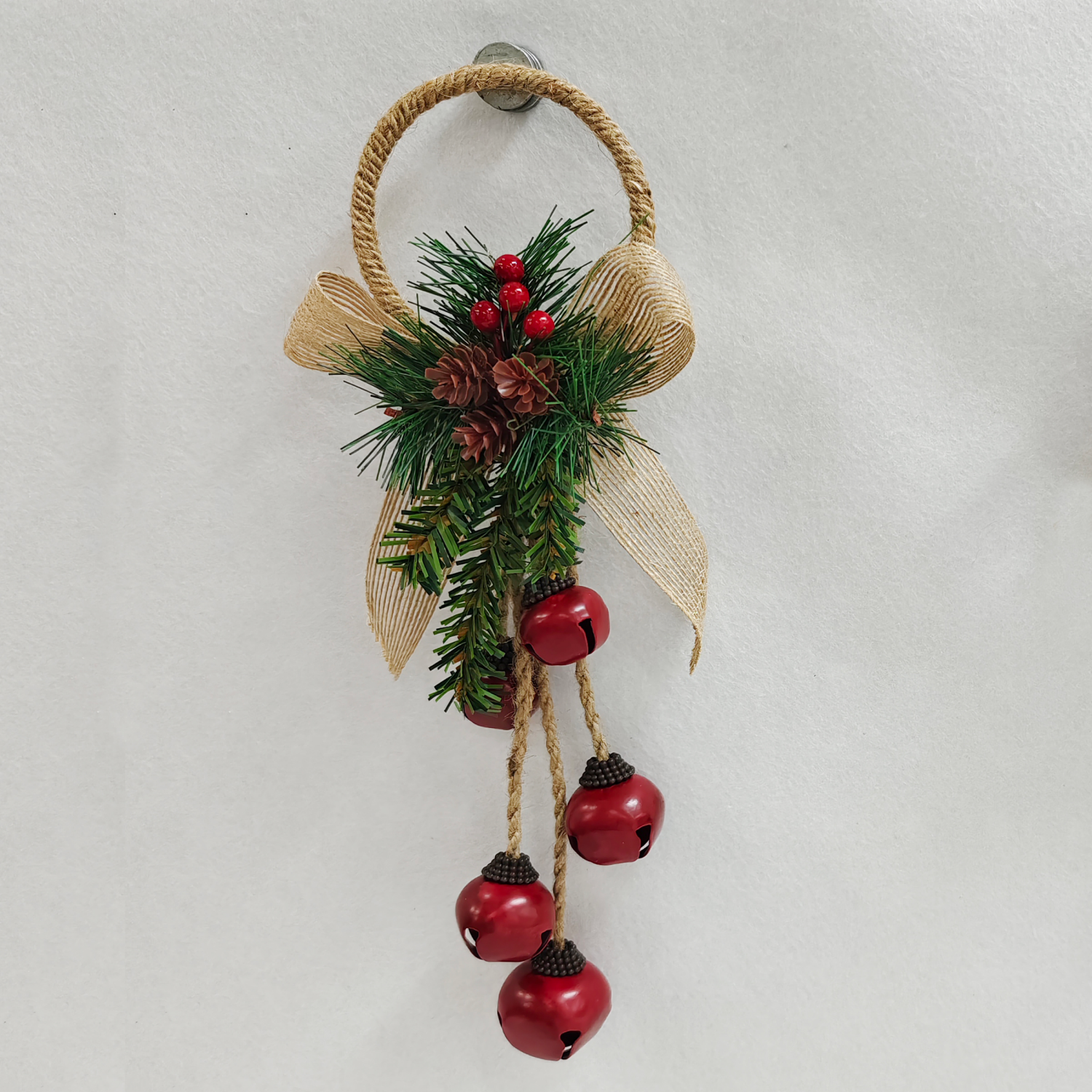 slide 2 of 3, December Home DH Metal Red/Gold Jingle Bell Door Hanger 12IN, 12 in