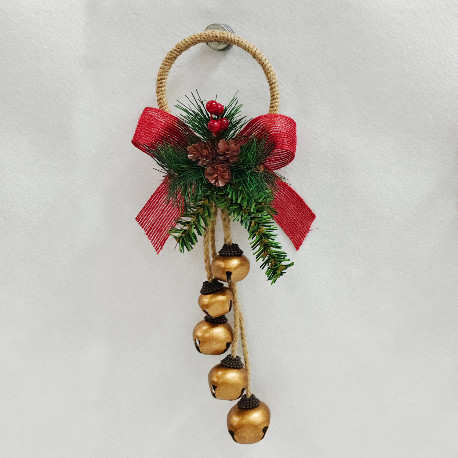 slide 3 of 3, December Home DH Metal Red/Gold Jingle Bell Door Hanger 12IN, 12 in