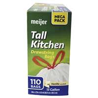 slide 9 of 9, Meijer Tall Kitchen Drawstring Bags Mega Pack Vanilla Scented, 13 gal, 110 ct