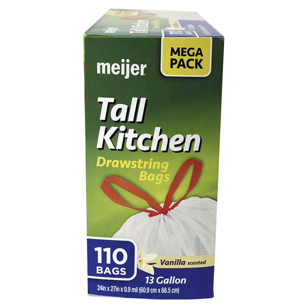 slide 3 of 9, Meijer Tall Kitchen Drawstring Bags Mega Pack Vanilla Scented, 13 gal, 110 ct