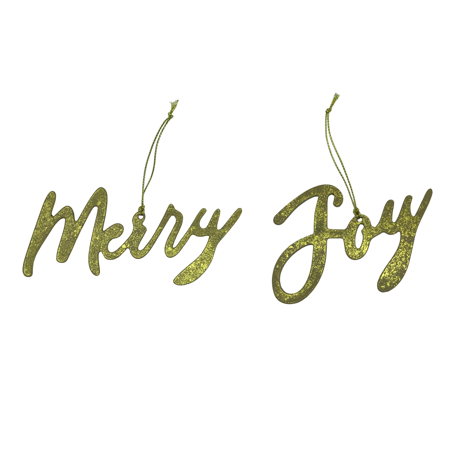 slide 1 of 3, December Home "Joy&Merry Metal Ornament, Christmas Ornament, Gold Christmas Ornament, Modern Ornament", 2.5 in