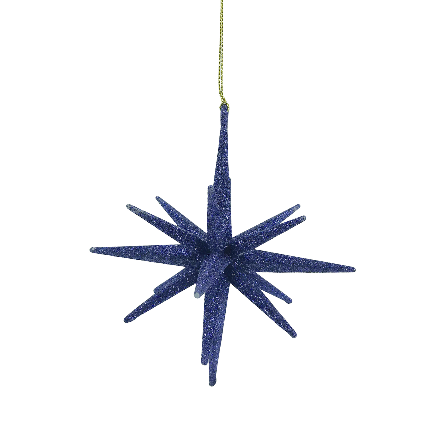 slide 3 of 3, December Home Vintage Christmas Ornament, Atomic Star, Sputnik Gold&Blue Plastic Ornament, 5.5 in