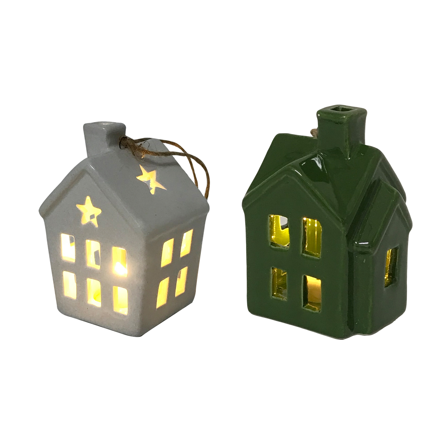 slide 2 of 4, December Home "Ceramic Green House Ornament Christmas Tree Decoration", 3.5 in