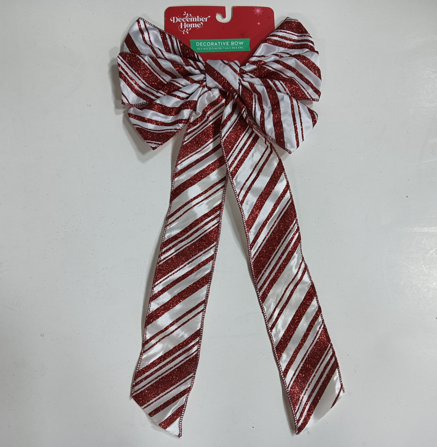 slide 2 of 3, December Home DH BOW 10X22 GOLD & CANDY CANE 2 AST, 10.5 x 21.5 