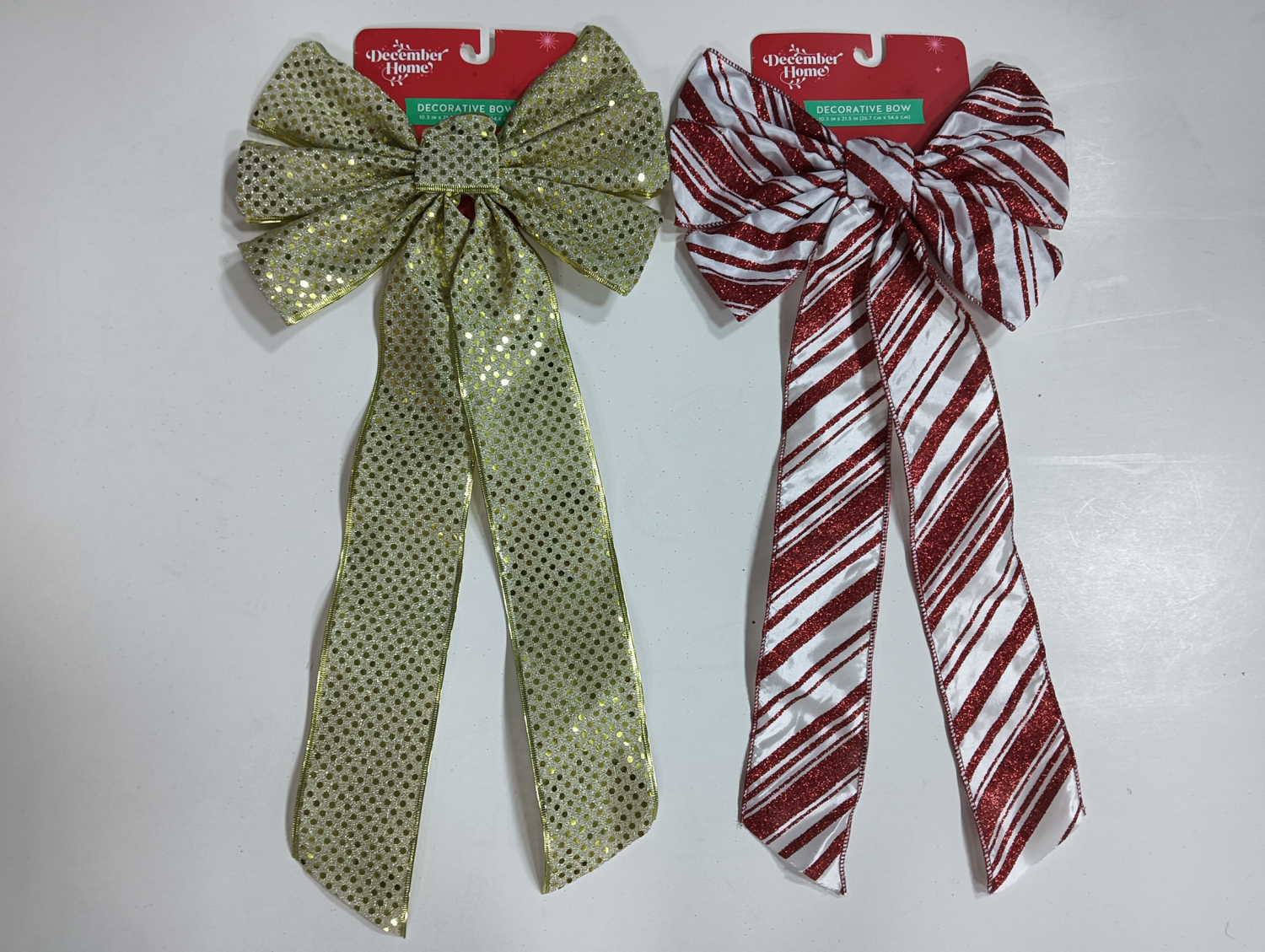 slide 1 of 3, December Home DH BOW 10X22 GOLD & CANDY CANE 2 AST, 10.5 x 21.5 