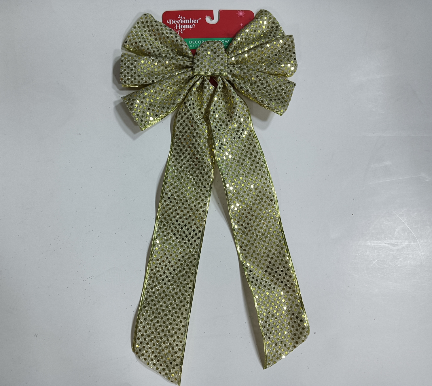 slide 3 of 3, December Home DH BOW 10X22 GOLD & CANDY CANE 2 AST, 10.5 x 21.5 