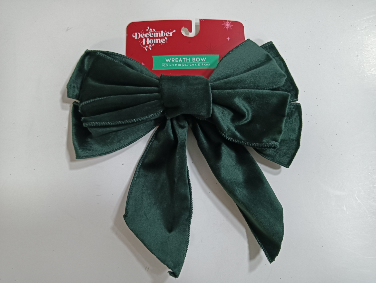 slide 2 of 3, December Home DH WREATH BOW VELVET GREEN & WHITE 2 AST, 10.5 x 11 